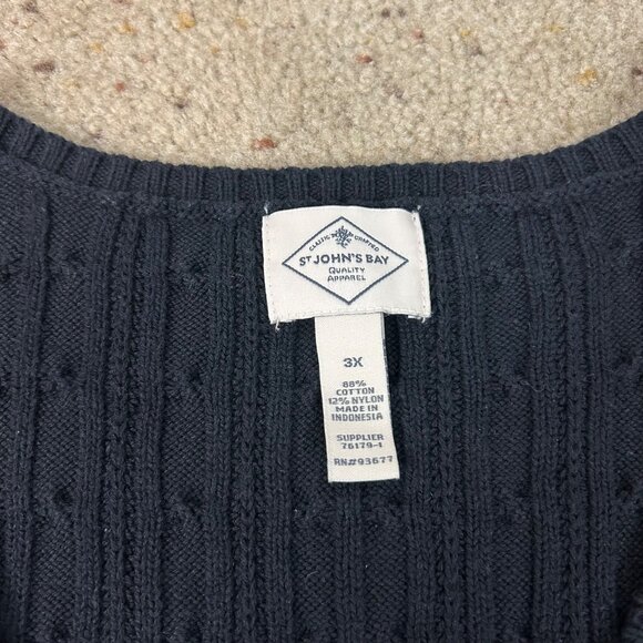 Vintage St John’s Bay Black Cable Knit Fisherman Sweater V-neck Size 3X Women's - Picture 4 of 4